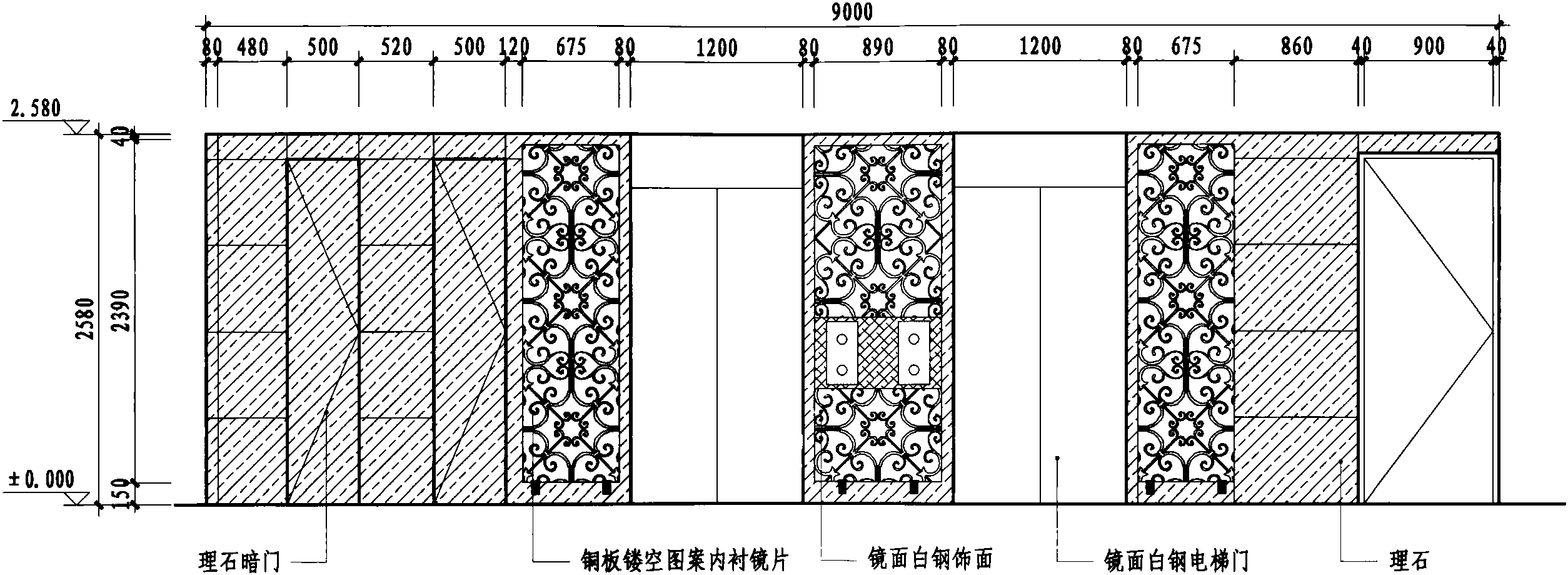 一层电梯厅B立面图 1:50